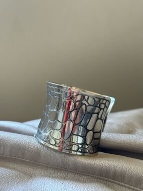Wide Textured Silver Statement Cuff Bracelet